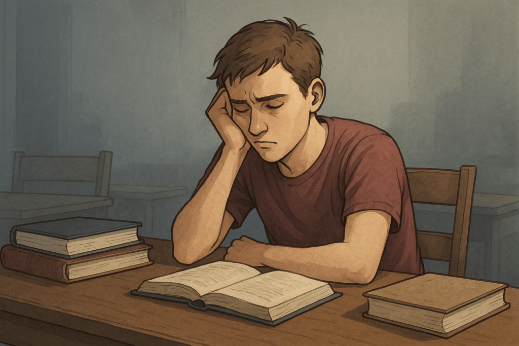 A struggling student alone at a desk, symbolizing personal setbacks and the hidden failures we rarely talk about.