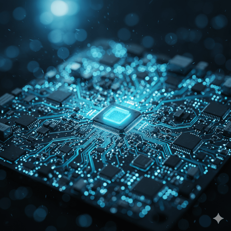 Glowing circuit board blue